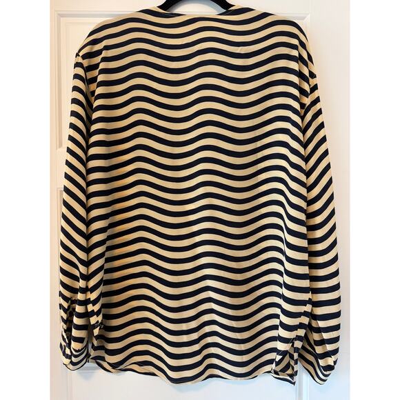 Anne Klein II Silk Button Up Blouse in Navy/Beige Stripe, Size 10 - Picture 4 of 7
